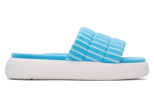 Toms Aquamarine Striped Terry Mallow Slide Terry Women's Sandals | UAE297-122
