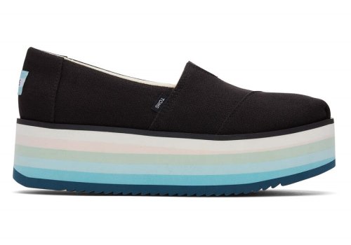 Toms Black Canvas Alpargata Platform Espadrille Women's Platform Shoes | UAE553-417