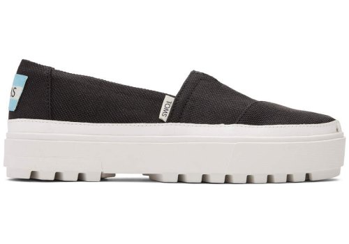 Toms Black Canvas Lug Platform Slip On Women's Sneakers | UAE672-233