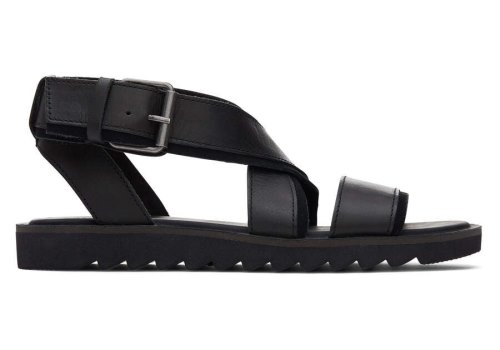 Toms Black Leather Suede Sidney Tread Sandal Women's Sandals | UAE139-308