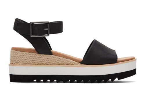 Toms Black Leather Diana Leather Wedge Sandal Women's Sandals | UAE047-997