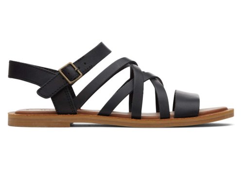 Toms Black Leather Sephina Sandal Women's Sandals | UAE734-960