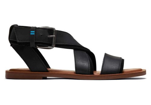 Toms Black Leather Sidney Sandal Women's Sandals | UAE847-346
