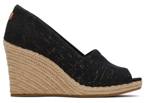 Toms Black Metallic Linen Michelle Wedge Heel Women's Heels | UAE005-611