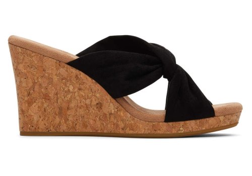 Toms Black Microfiber Serena Wedge Sandal Women's Sandals | UAE618-311