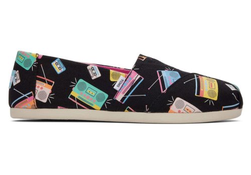 Toms Black Music Notes Alpargata Boom Boxes Women's Alpargatas | UAE160-085