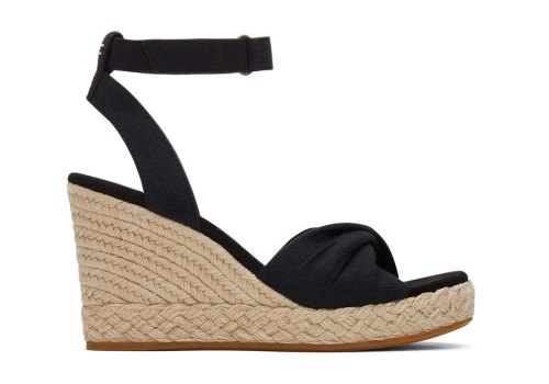 Toms Black Slubby Woven Marisela Wedge Sandal Women's Sandals | UAE836-124