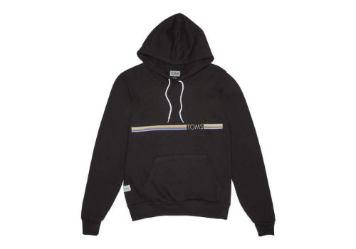 Toms Black Striped Logo Fleece Hoodie Women's Hoodie | UAE619-511