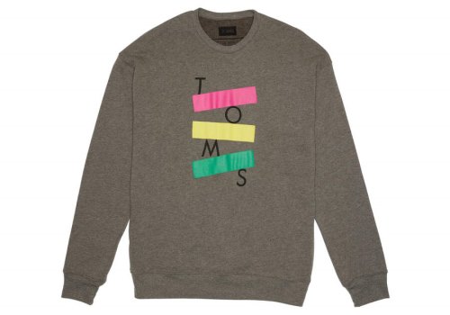 Toms Dark Heather Grey Stacked Logo Crew Fleece Men's Fleece | UAE687-356