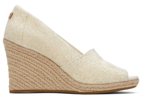 Toms Dark Natural Metallic Linen Michelle Wedge Heel Women's Heels | UAE493-865