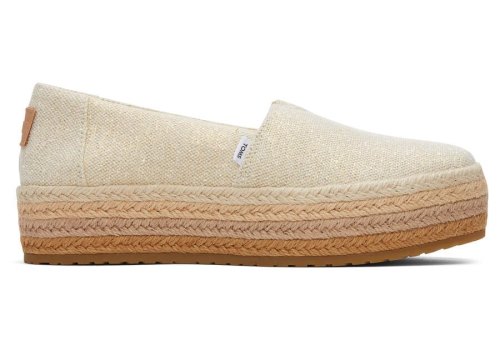 Toms Dark Natural Metallic Linen Valencia Platform Espadrille Women's Espadrilles | UAE456-112