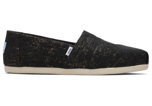 Toms Metallic Black Alpargata Metallic Linen Women's Alpargatas | UAE864-559