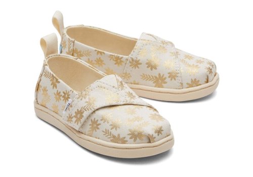 Toms Natural Gold Foil Tiny Alpargata Gold Foil Floral Blooms Kids' Alpargatas | UAE447-610