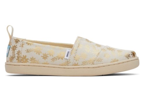Toms Natural Gold Foil Youth Alpargata Gold Foil Floral Blooms Kids' Alpargatas | UAE012-153