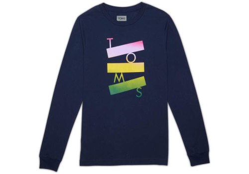 Toms Navy Stacked Logo Long Sleeve Tee Men's T Shirts | UAE641-500