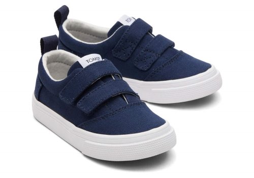 Toms Navy Tiny Fenix Double Strap Canvas Kids' Sneakers | UAE423-134