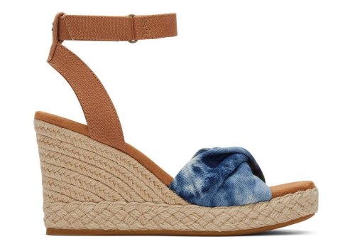 Toms Navy Washed Denim Marisela Wedge Sandal Women's Sandals | UAE608-626