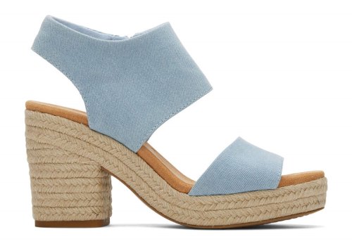 Toms Pastel Blue Washed Denim Majorca Rope Platform Sandal Women's Sandals | UAE534-427