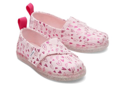 Toms Pink Hearts Tiny Alpargata Foil Hearts Print Kids' Alpargatas | UAE722-583
