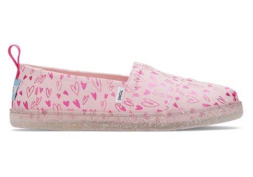Toms Pink Hearts Youth Alpargata Foil Hearts Print Kids' Alpargatas | UAE642-932