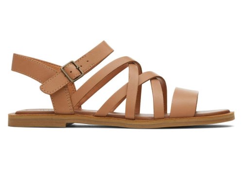 Toms Sandy Beige Leather Sephina Sandal Women's Sandals | UAE245-142