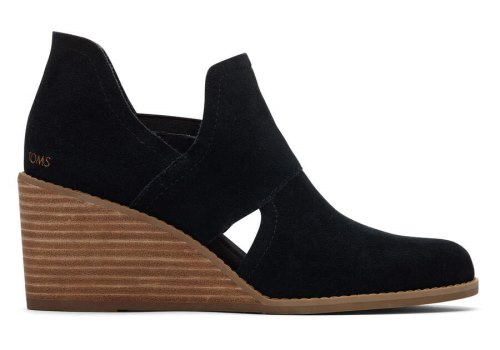 Toms Suede Black Kallie Wedge Cutout Women's Booties | UAE740-544