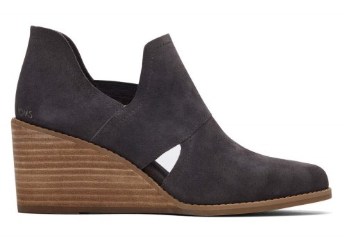 Toms Suede Grey Kallie Wedge Cutout Women's Booties | UAE821-976