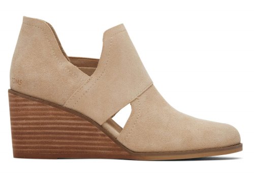 Toms Suede Oatmeal Kallie Wedge Cutout Women's Booties | UAE304-055
