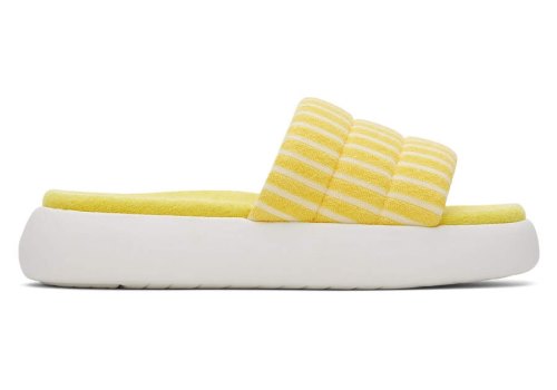 Toms Sunny Yellow Striped Terry Mallow Slide Terry Women's Sandals | UAE256-520