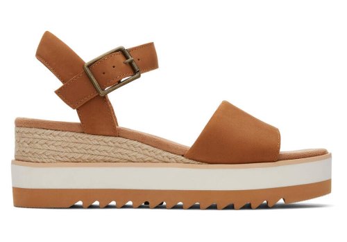 Toms Tan Leather Diana Leather Wedge Sandal Women's Sandals | UAE887-526