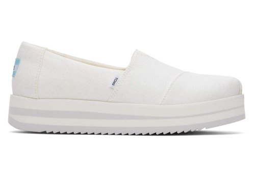 Toms White Canvas Alpargata Midform Espadrille Women's Platform Shoes | UAE232-333