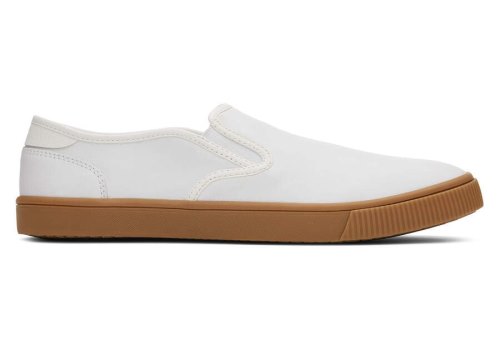 Toms White Leather Baja Slip On Men's Sneakers | UAE163-851
