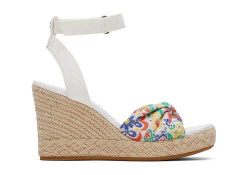 Toms White Mediterranean Tiles Jacquard Marisela Wedge Sandal Women's Sandals | UAE656-024
